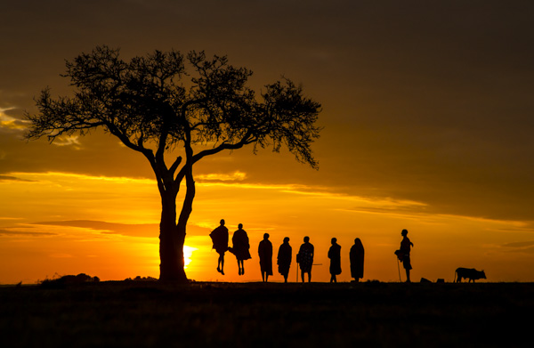 Jumping Massai at Sunrise